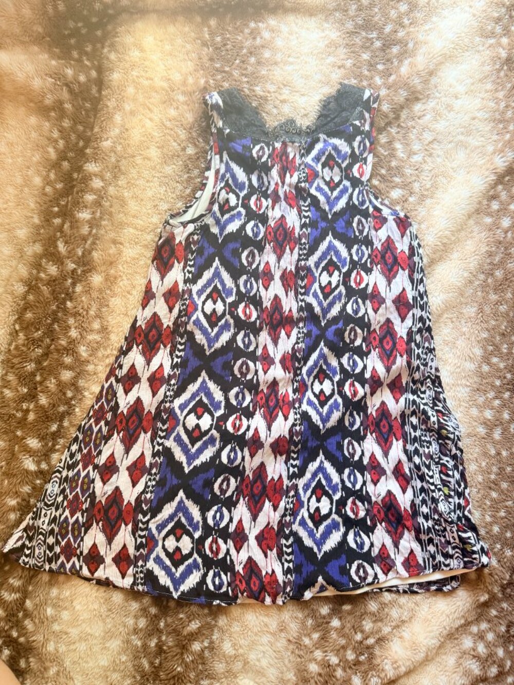 Size S Entro Black Lace Trim Aztec Print Flowy Tank Blouse - Picture 4 of 7